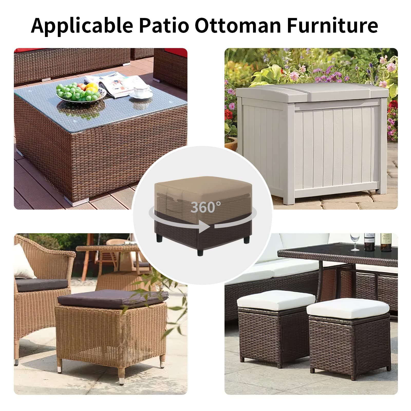 Back view of Easy-Going Outdoor Ottoman Cover demonstrating air vent for ventilation