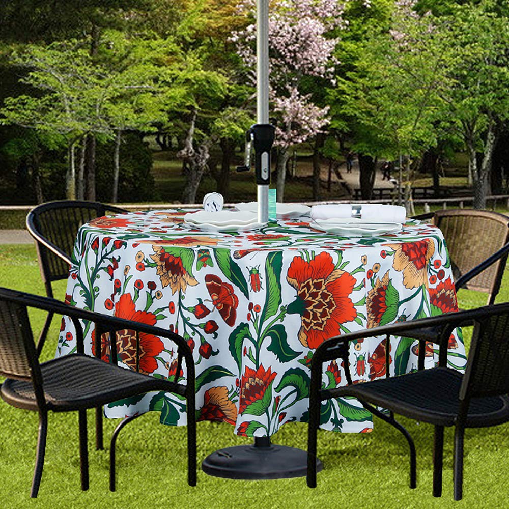 Back view of EHouseHome waterproof tablecloth showing umbrella hole