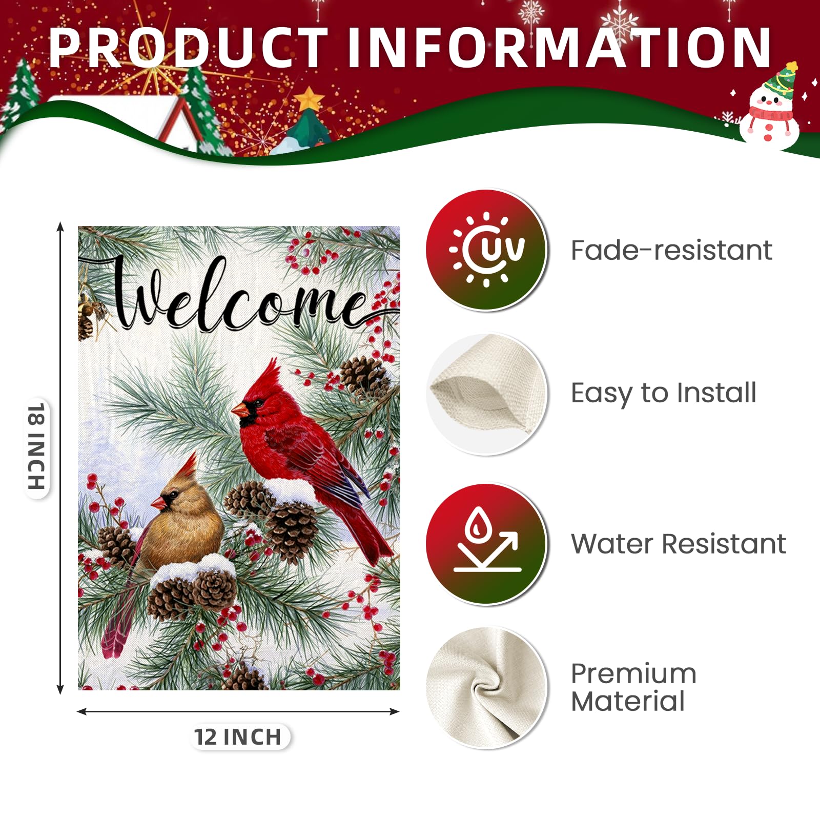Back view of EKOREST Welcome Christmas Garden Flag showing double-sided print