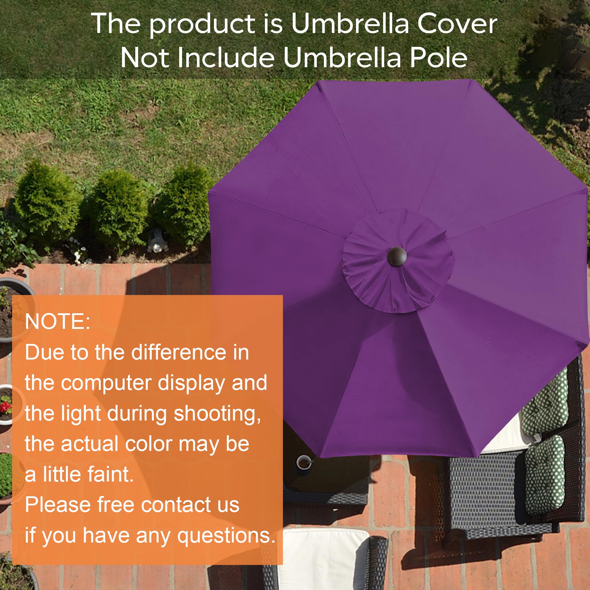 Back view of EliteShade 9FT umbrella canopy cover, purple