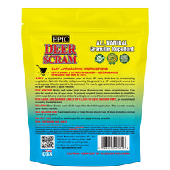Back view of EPIC REPELLENTS Deer Scram bag with ingredient details