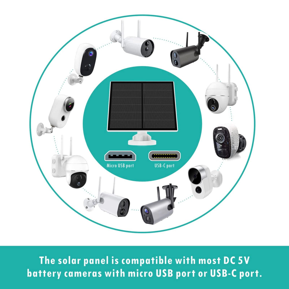 Back view of EverExceed 5W solar panel showing USB-C connector
