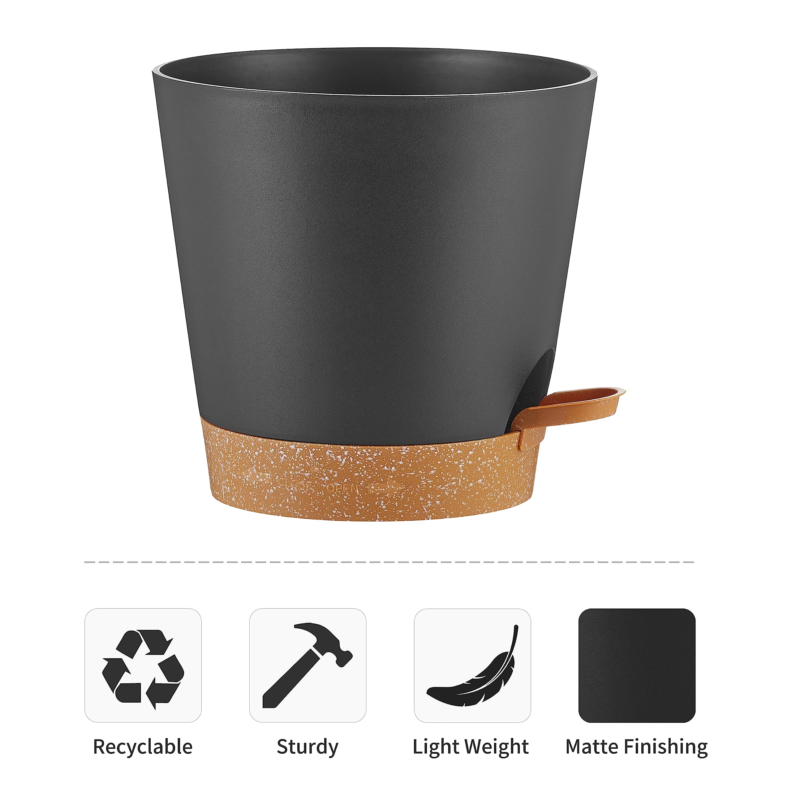 Back view of FaithLand planter pot showcasing deep water reservoir