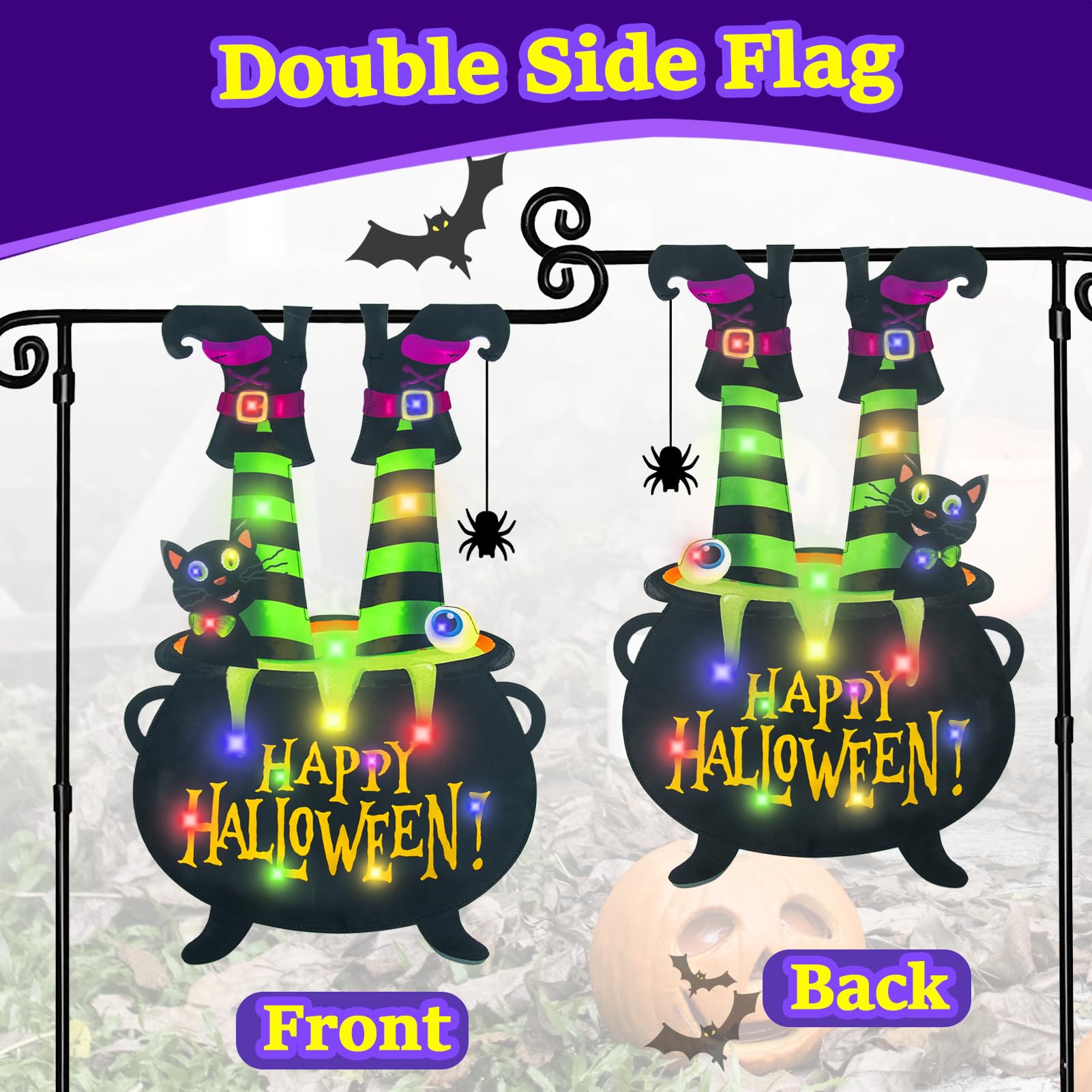 Back view of FLAGMESAGE Halloween garden flag showing double-sided design
