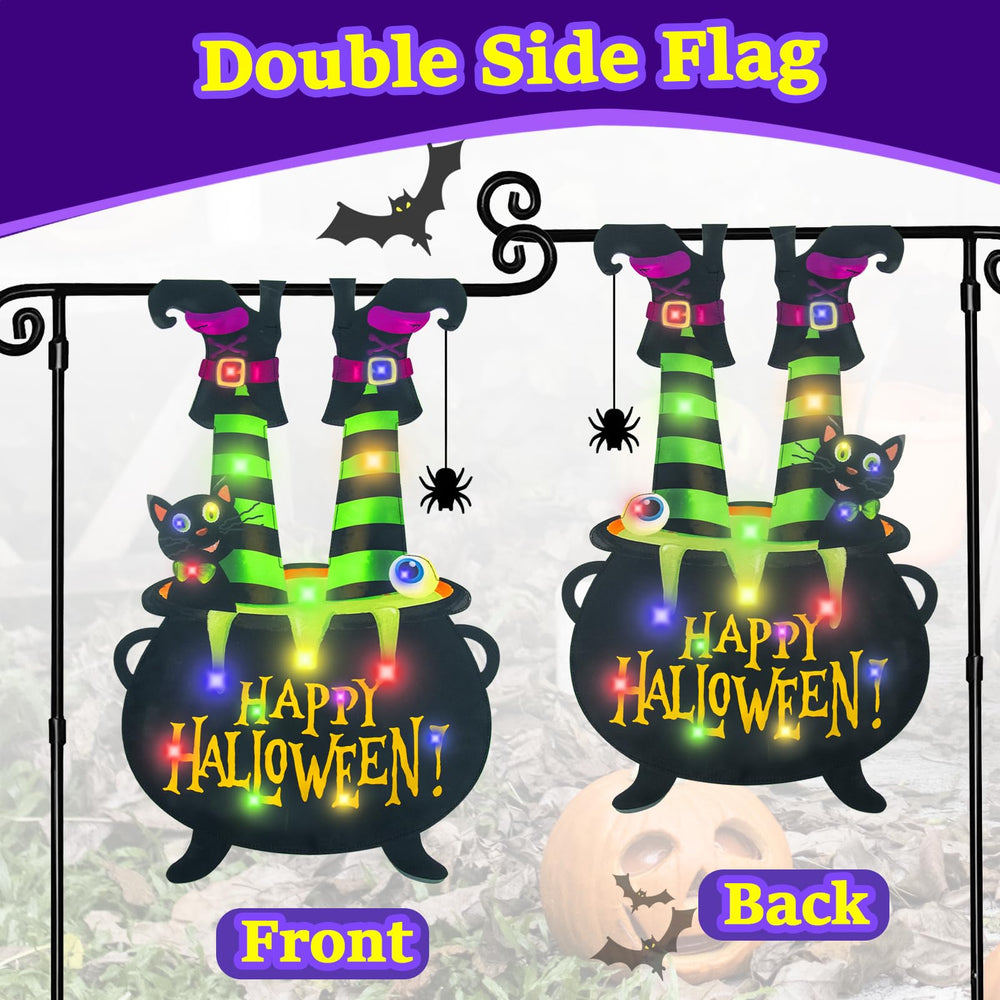 Back view of FLAGMESAGE Halloween garden flag showing double-sided design
