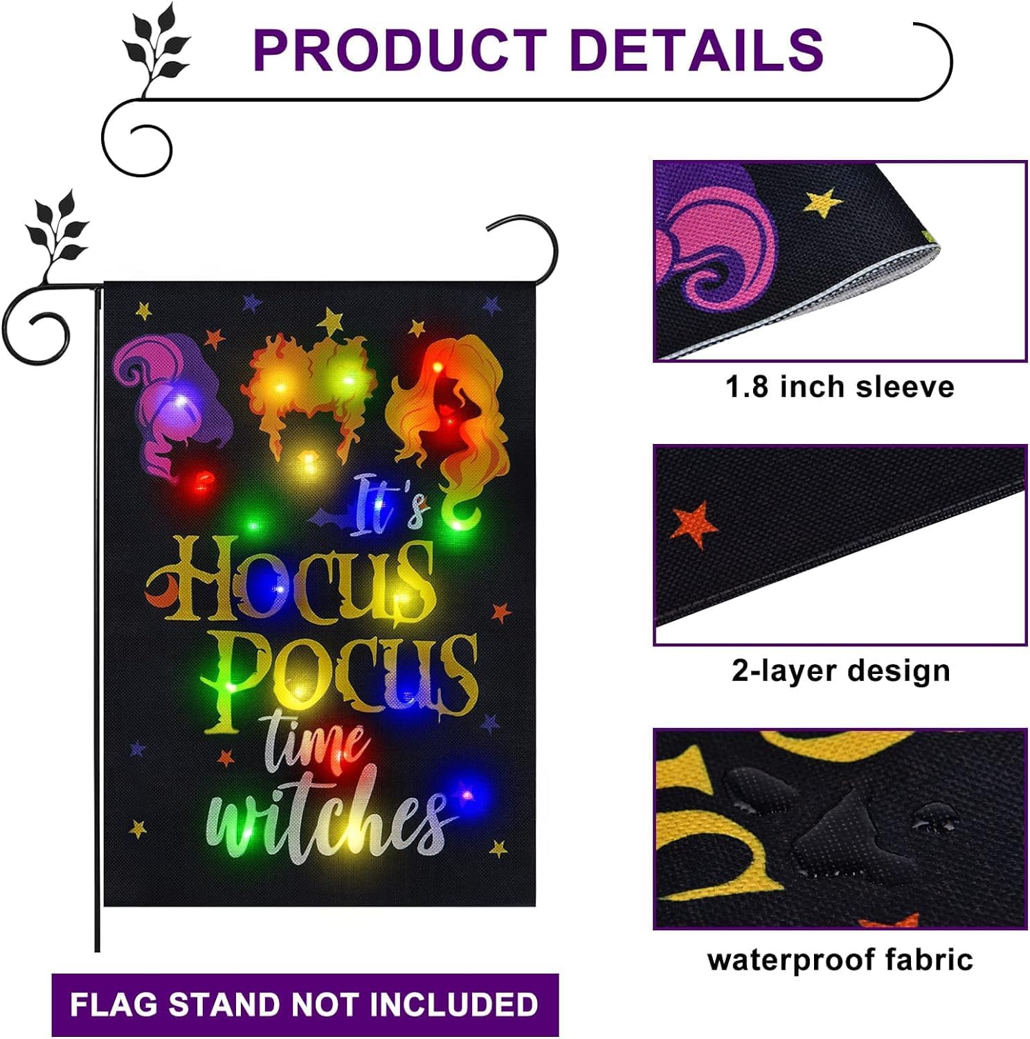 Back view of FLAGMESAGE Halloween Garden Flag with vibrant graphics