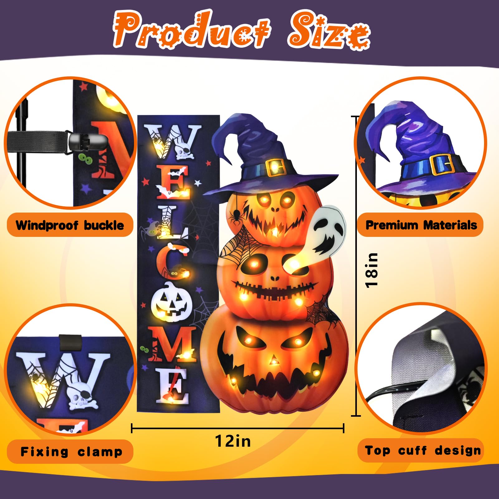 Back view of FLAGMESAGE Halloween Lighted Garden Flag