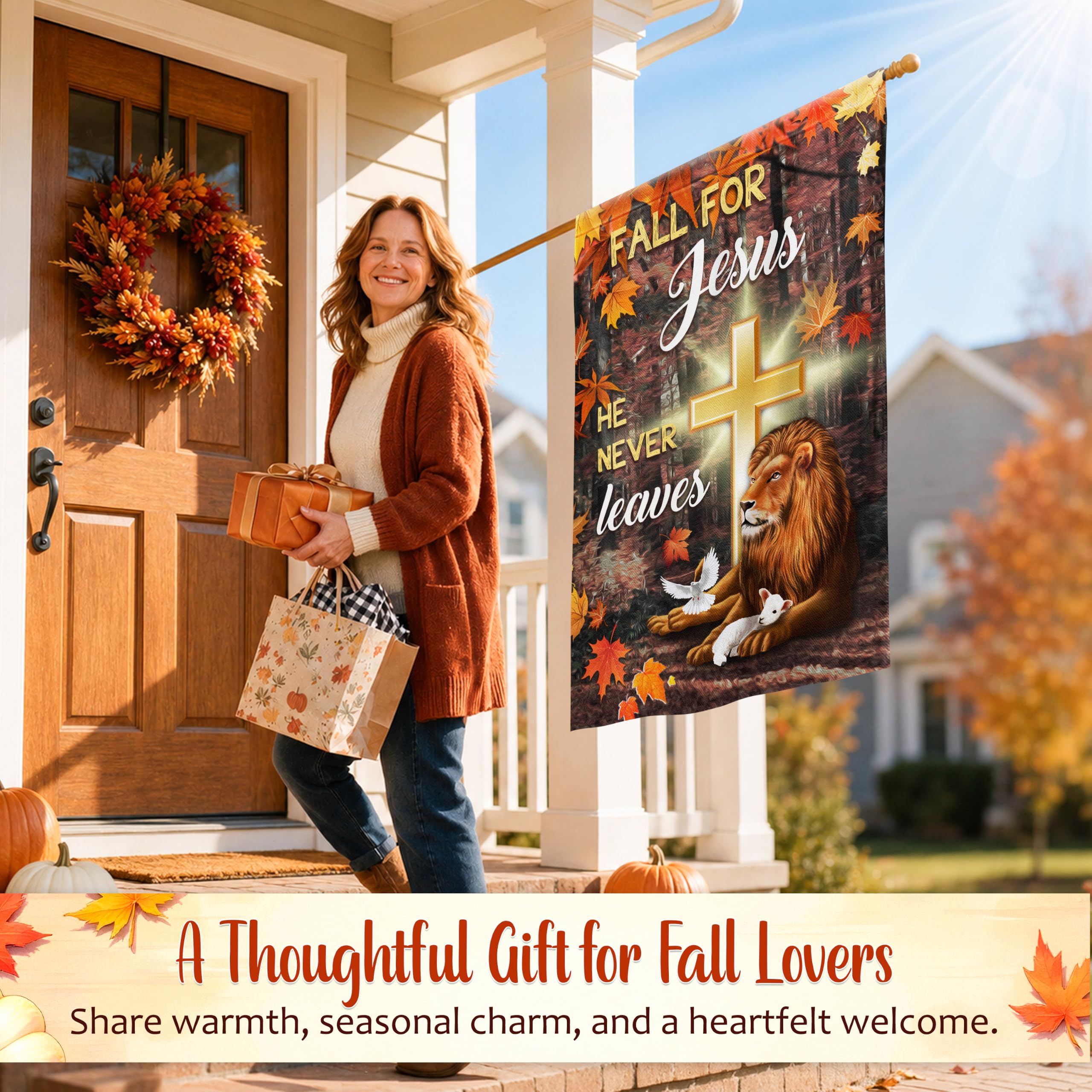 Back view of FLAGWIX Fall Christian Flag showing double-sided design