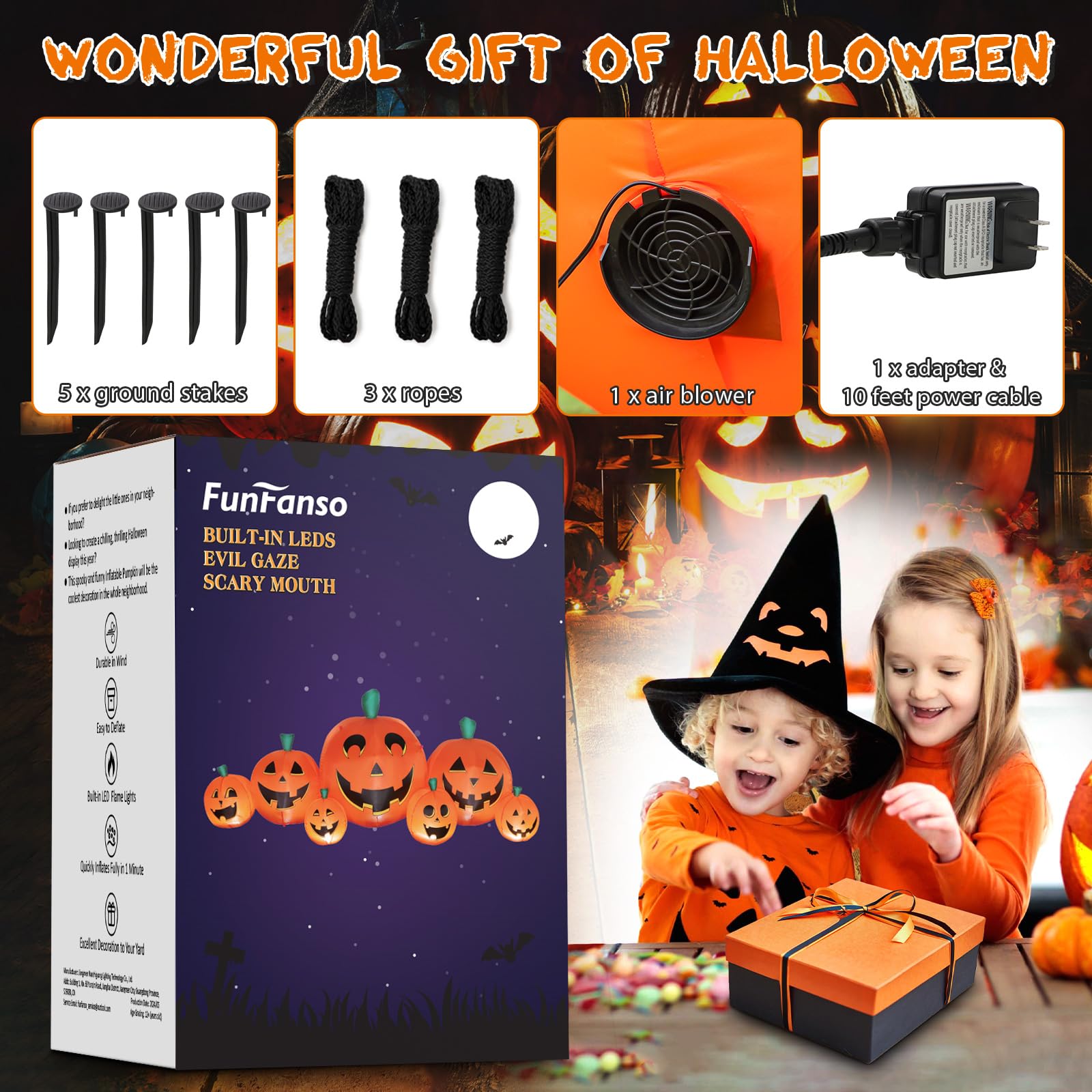 Back view of FunFanso inflatable pumpkin showing zipper for deflation