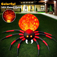Back view of FunFanso inflatable spider with colorful LED lights
