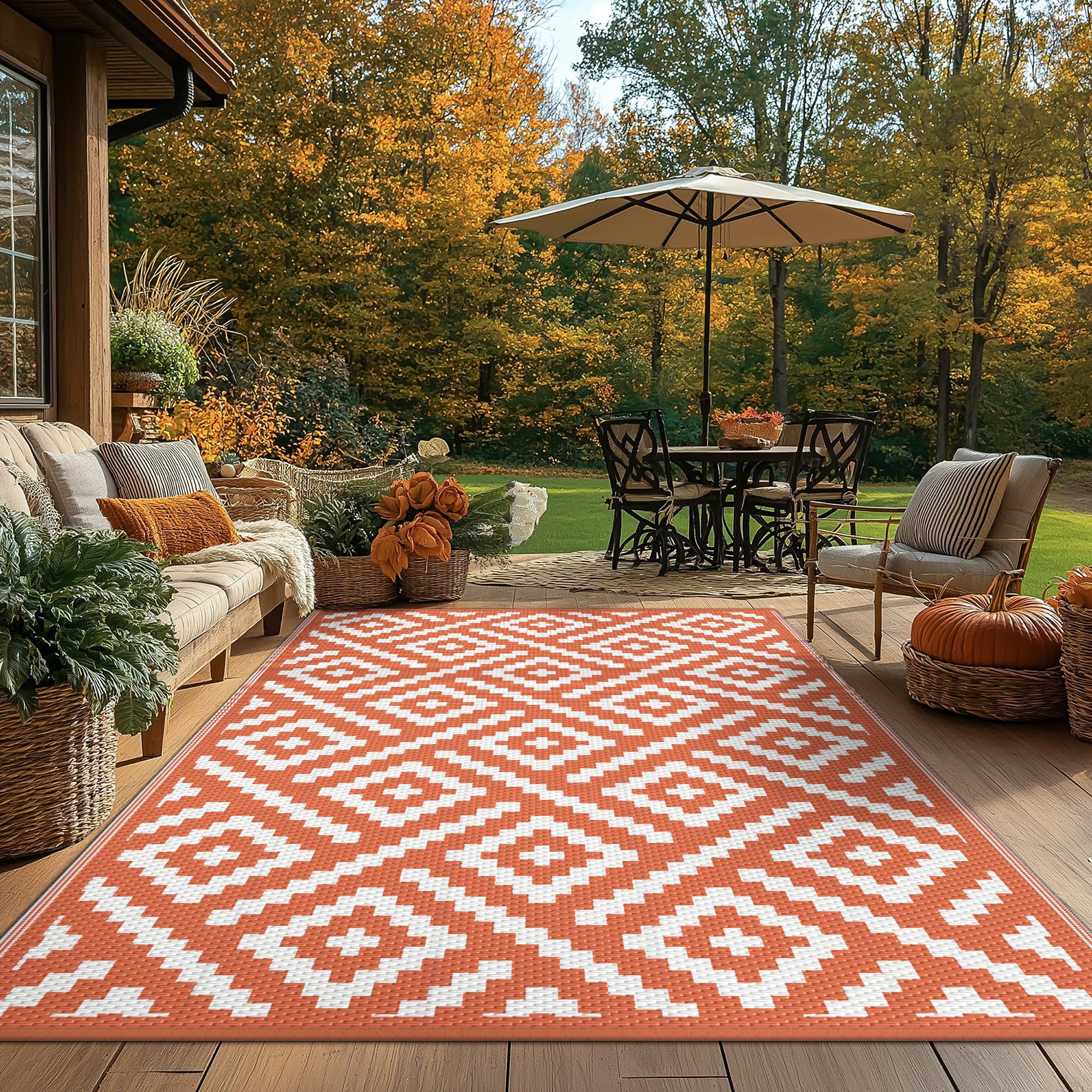 Back view of GENIMO Outdoor Rug showing its reversible design