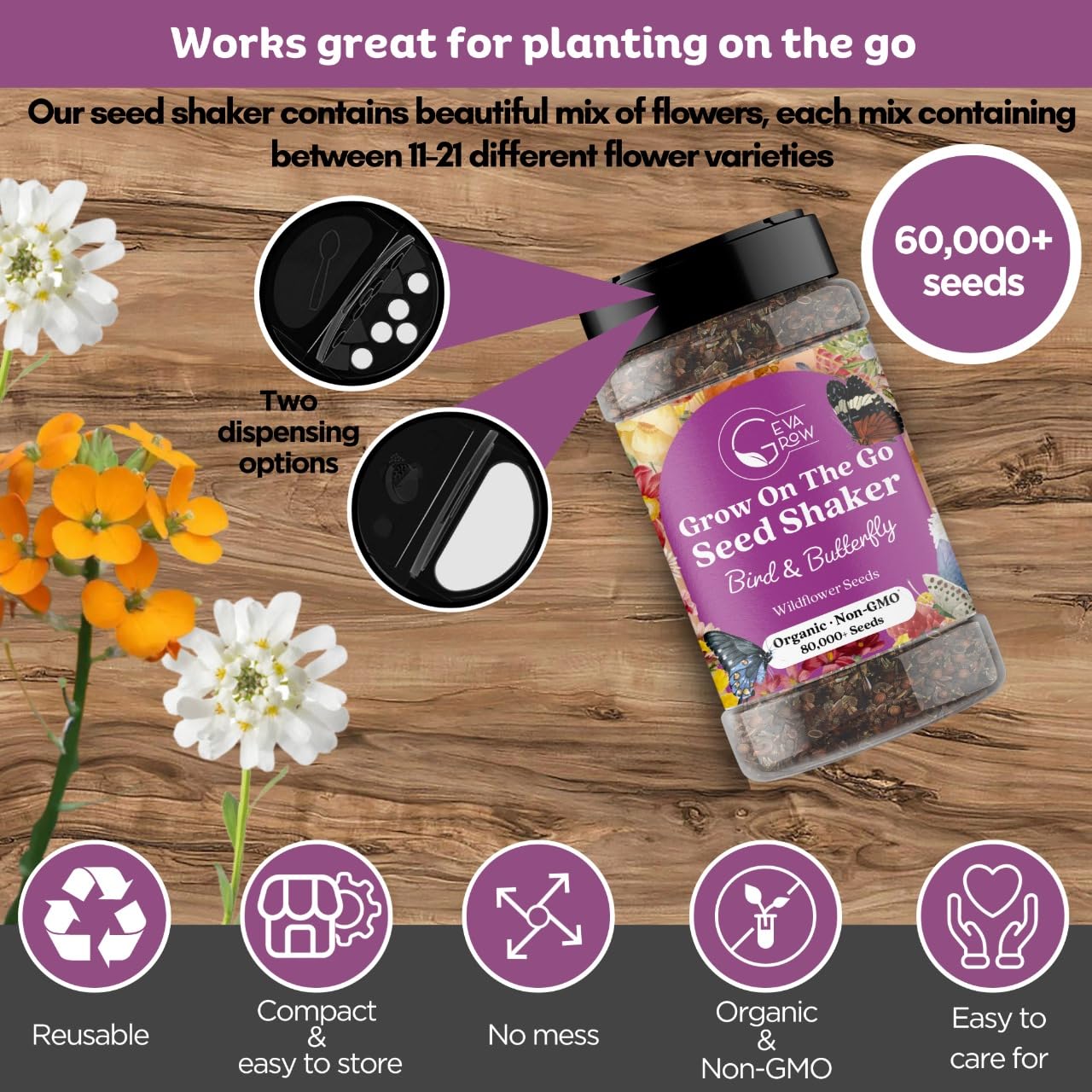 Back view of GevaGrow Mini Wildflower Seed Shaker