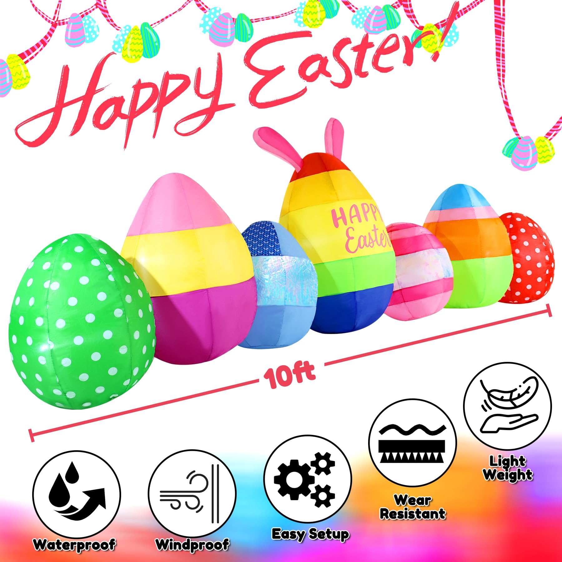 Back view of GIFTFIND Easter Eggs inflatable with LED lights