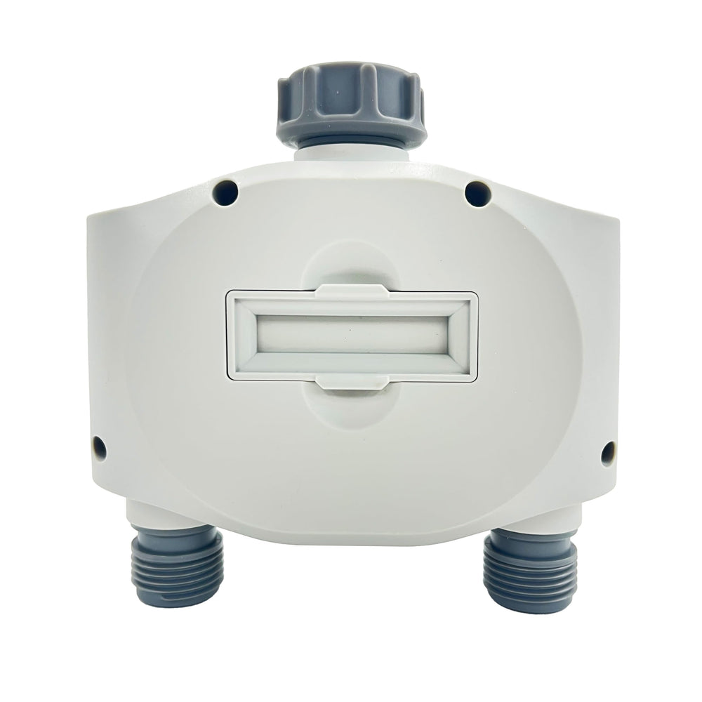 Back view of GILMOUR Dual Outlet Water Timer with battery compartment
