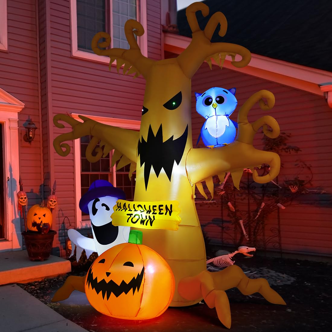 Back view of GOOSH Halloween inflatable dead tree in outdoor setting