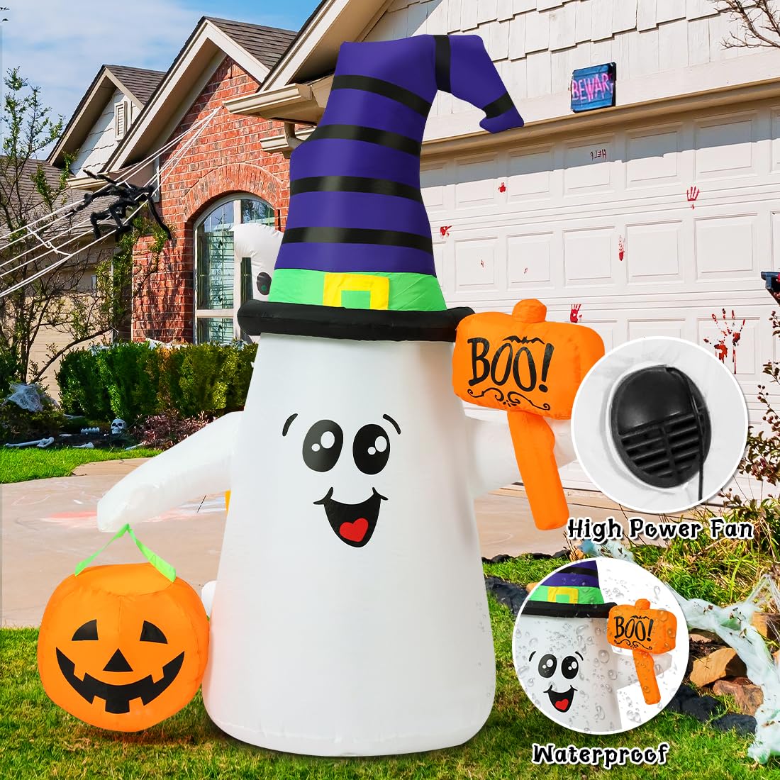 Back view of GOOSH inflatable ghost with attached power cord