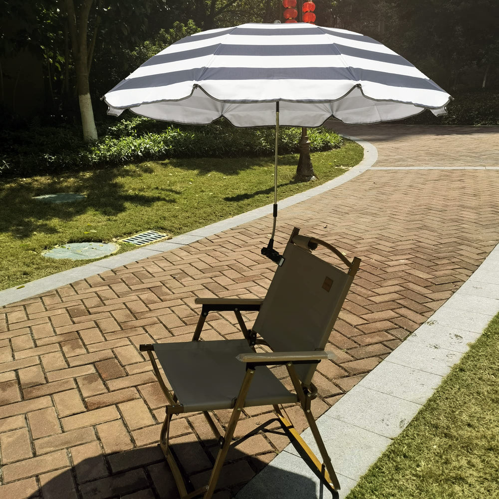 Back view of GRANDMEI Beach Chair Umbrella with 8-bone stainless steel frame