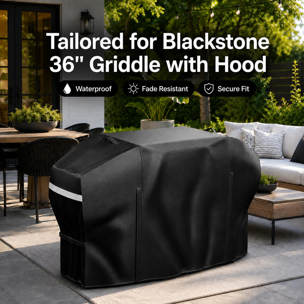 Back view of GRISUN griddle cover with zipper and buckle straps