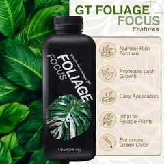 Back view of Growth Technology GT Foliage Focus liquid plant food bottle