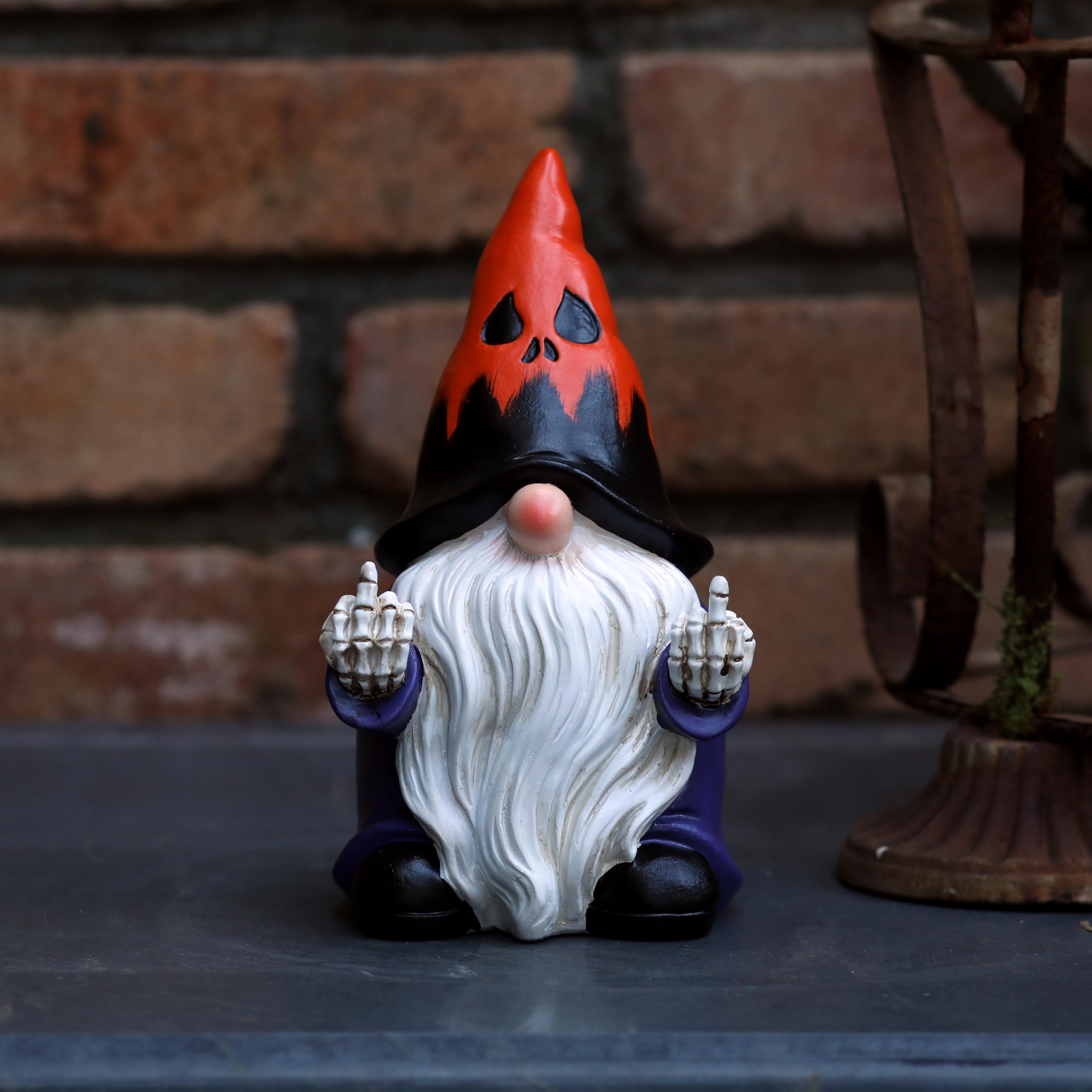 Back view of Halloween Middle Finger Gnome Statue