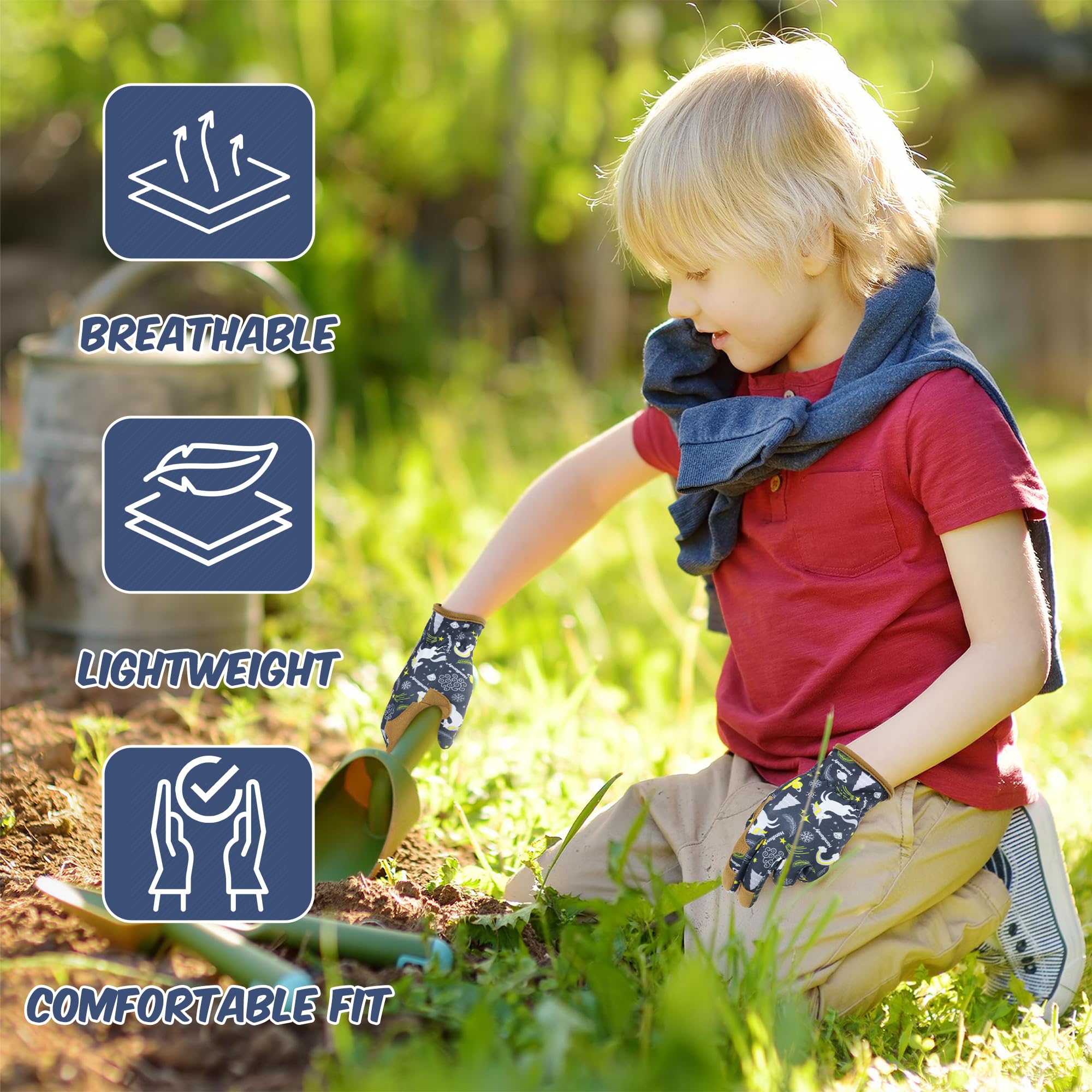 Back view of HANDLANDY Kids Leather Gardening Gloves