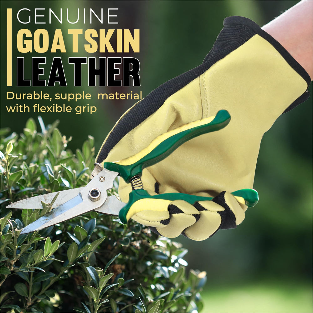 Back view of HANDLANDY Leather Gardening Gloves, Medium, Beige-Black