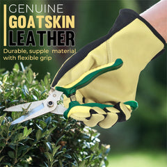 Back view of HANDLANDY Leather Gardening Gloves, Medium, Beige-Black