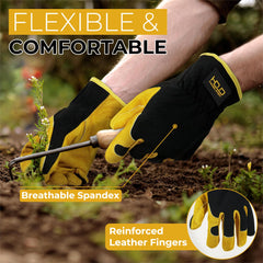 Back view of HANDLANDY Leather Gardening Gloves showing spandex