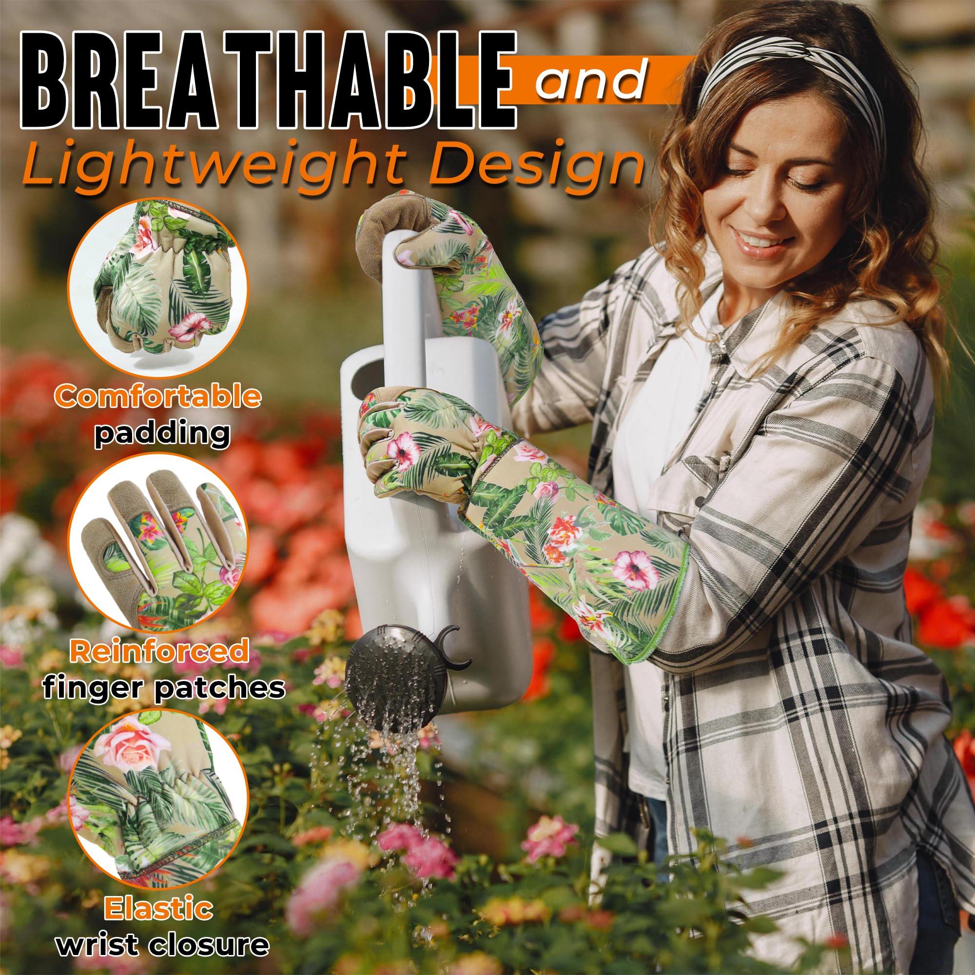 Back view of HANDLANDY Rose Pruning Gloves displaying floral print