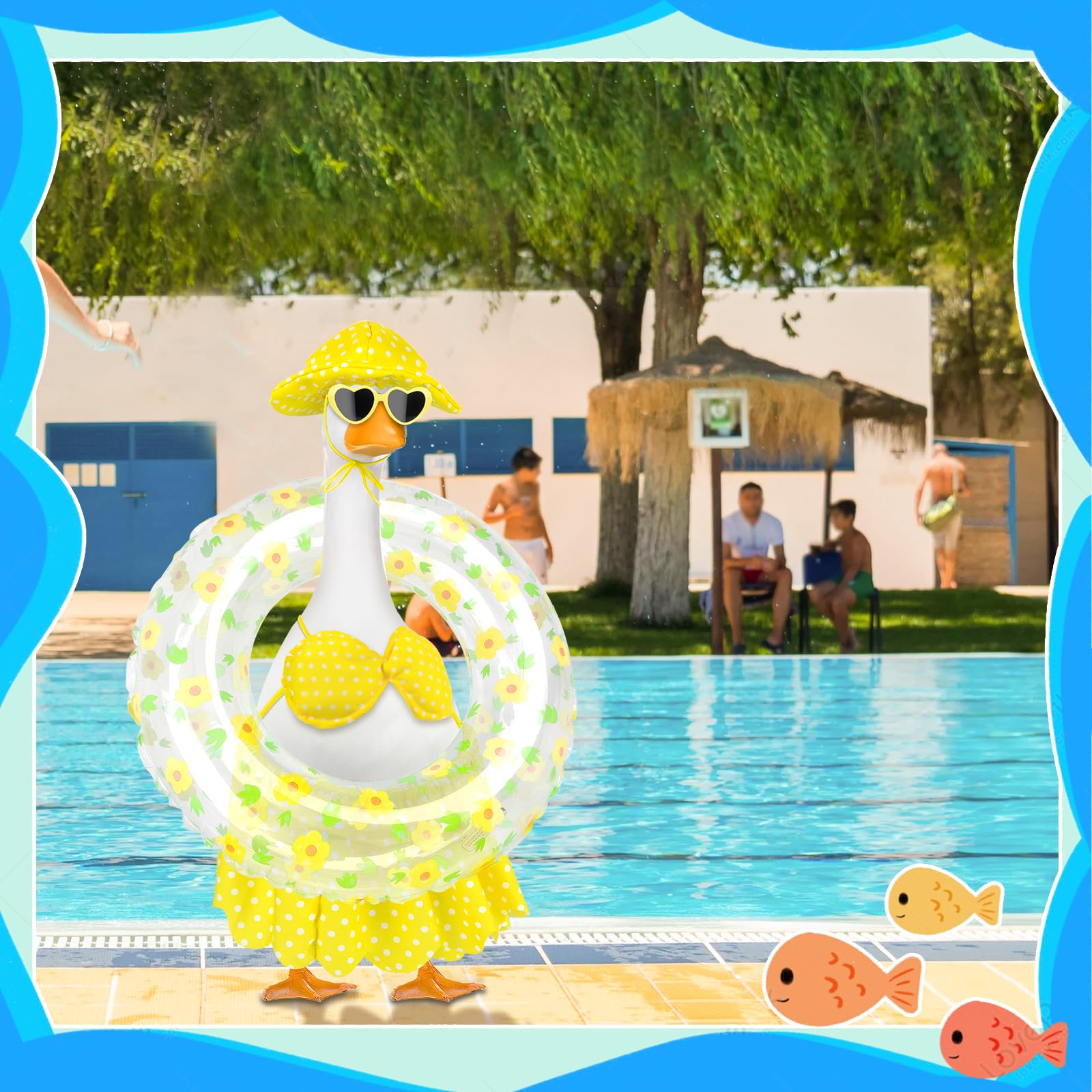 Back view of Hawaiian Goose Outfit on lawn statue