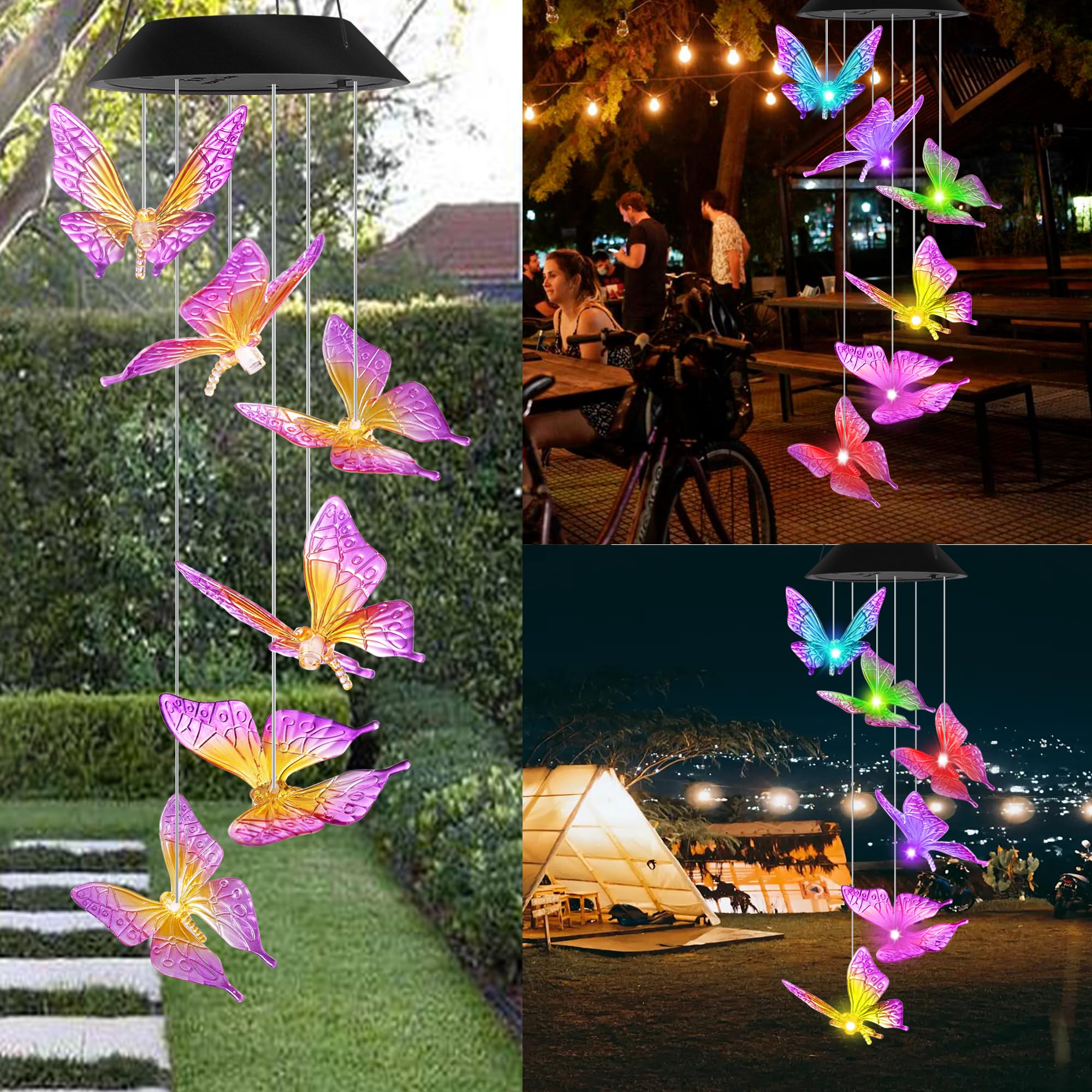 Back view of HiSolar Purple Butterfly Solar Wind Chimes