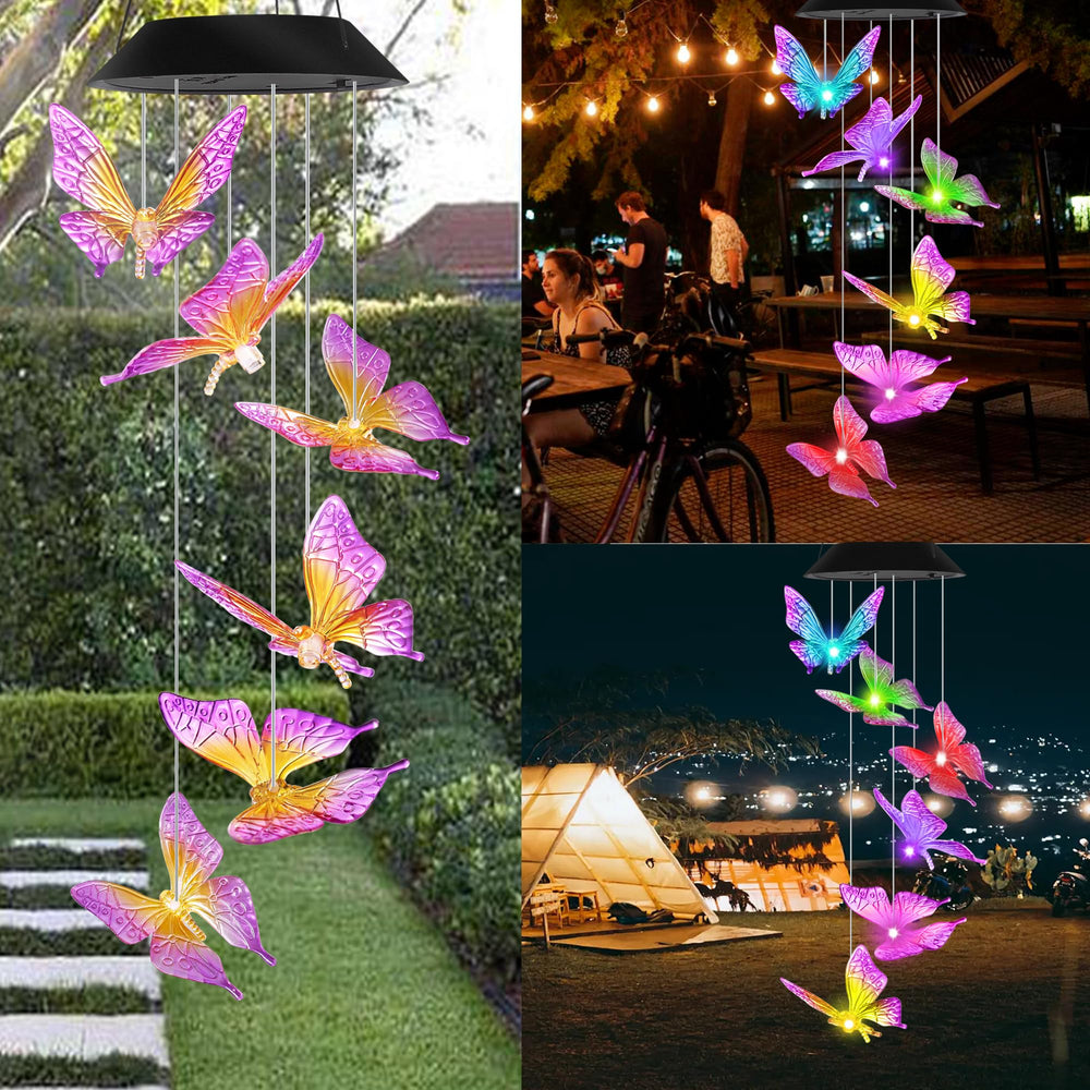 Back view of HiSolar Purple Butterfly Solar Wind Chimes