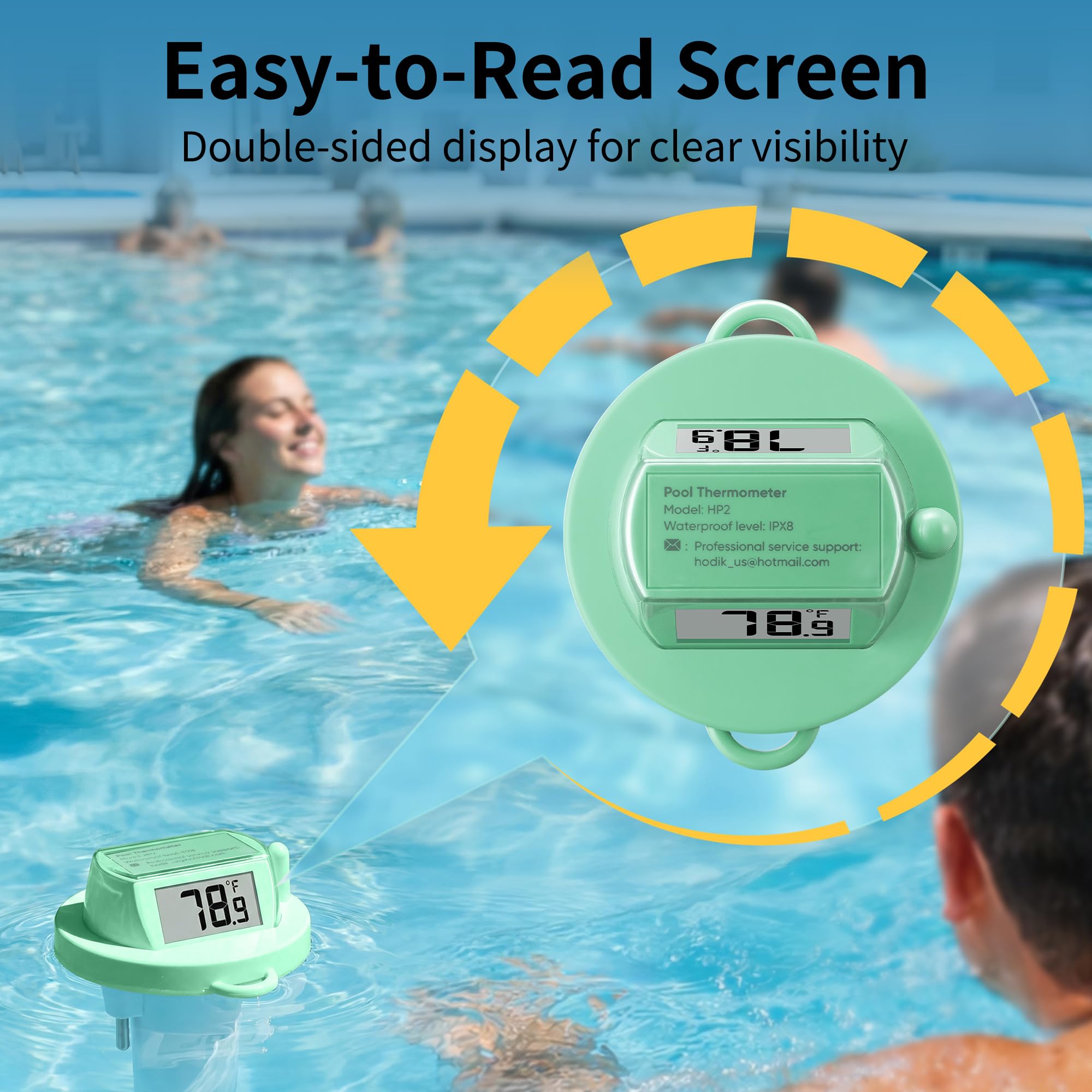 Back view of HODIK Digital Floating Pool Thermometer