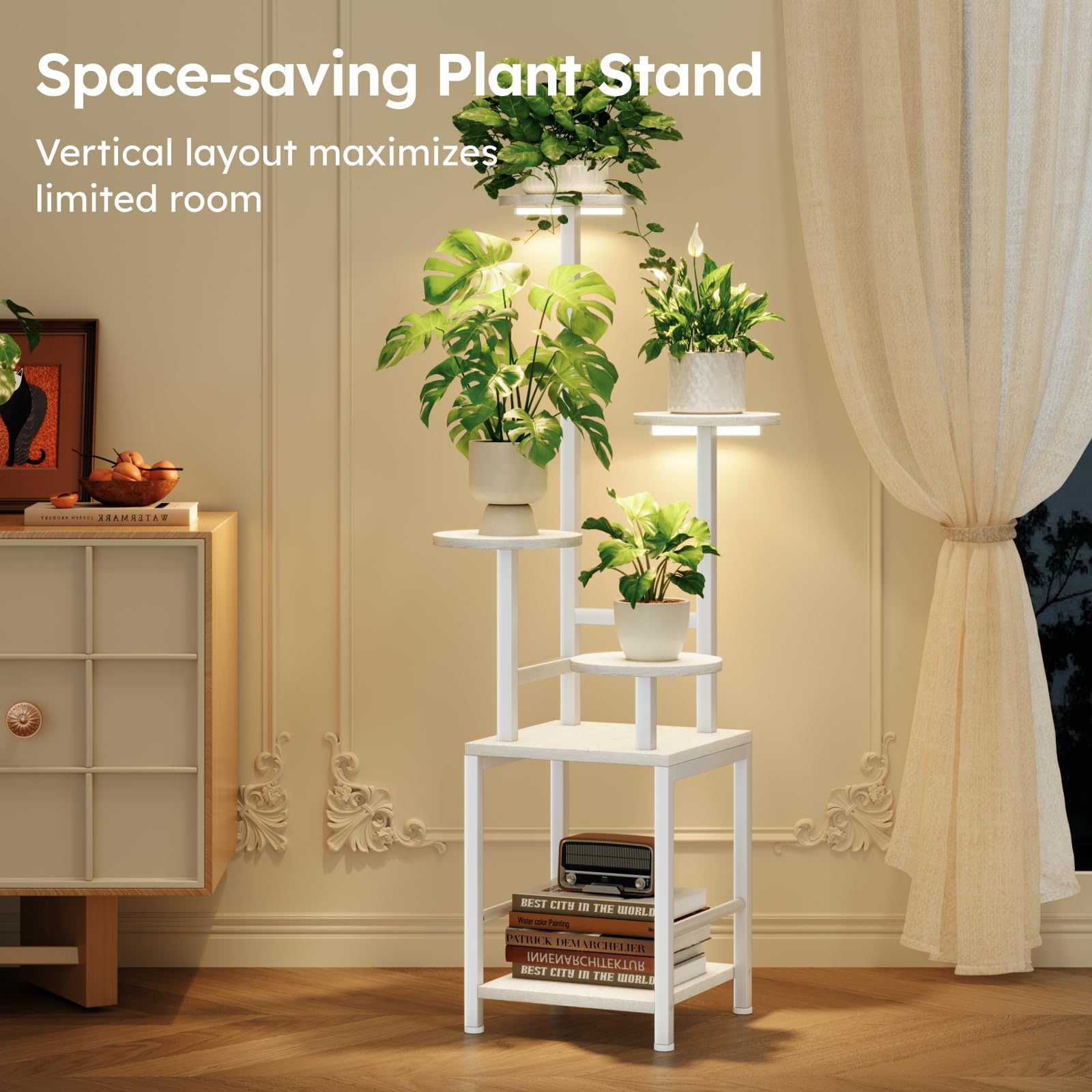 Back view of Homsorout plant shelf with grow lights