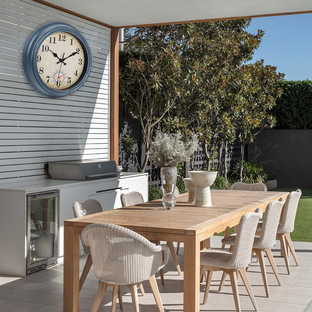 Back view of Horizent outdoor clock showing hanging slot
