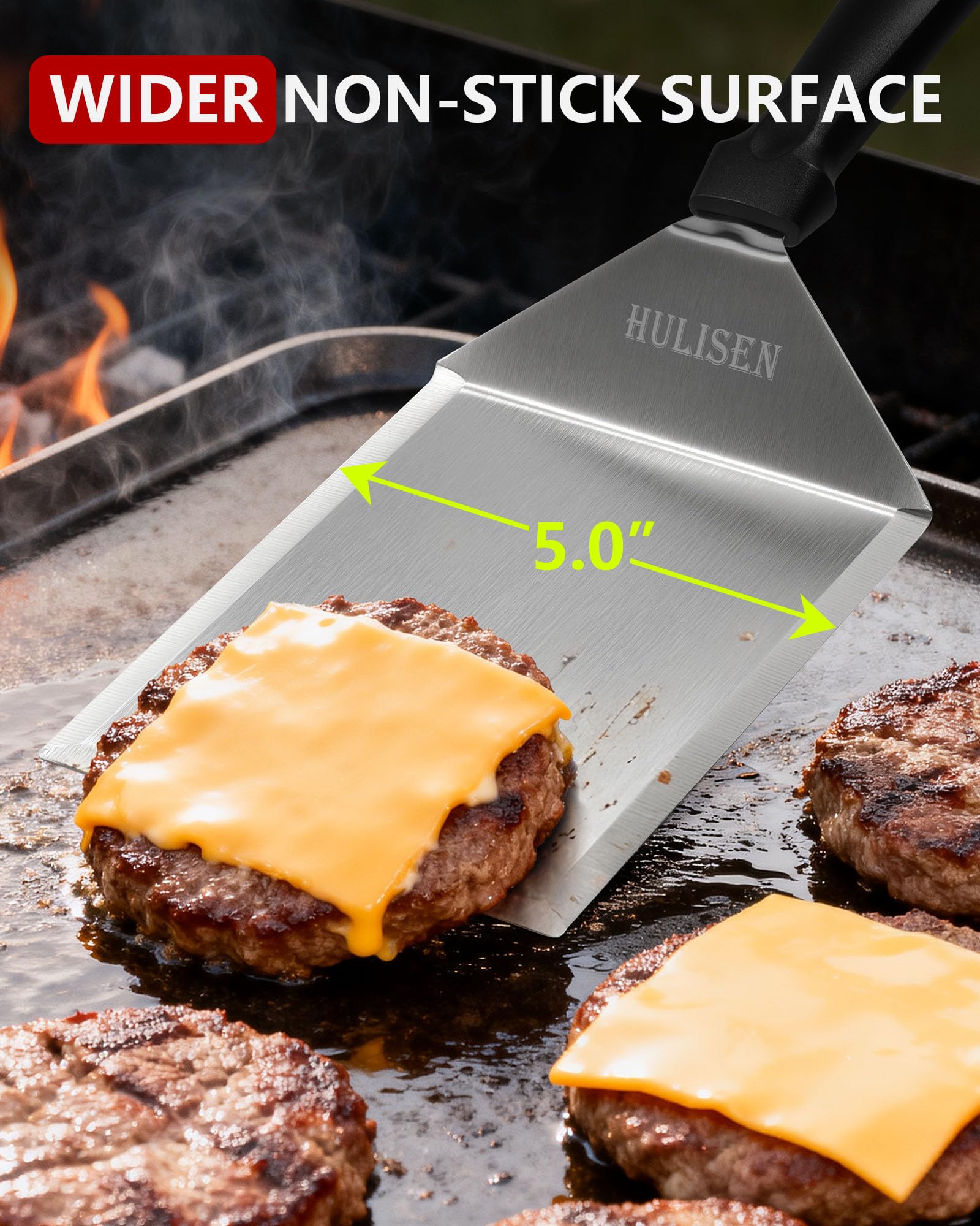 Back view of HULISEN Grill Spatula showing stainless steel finish