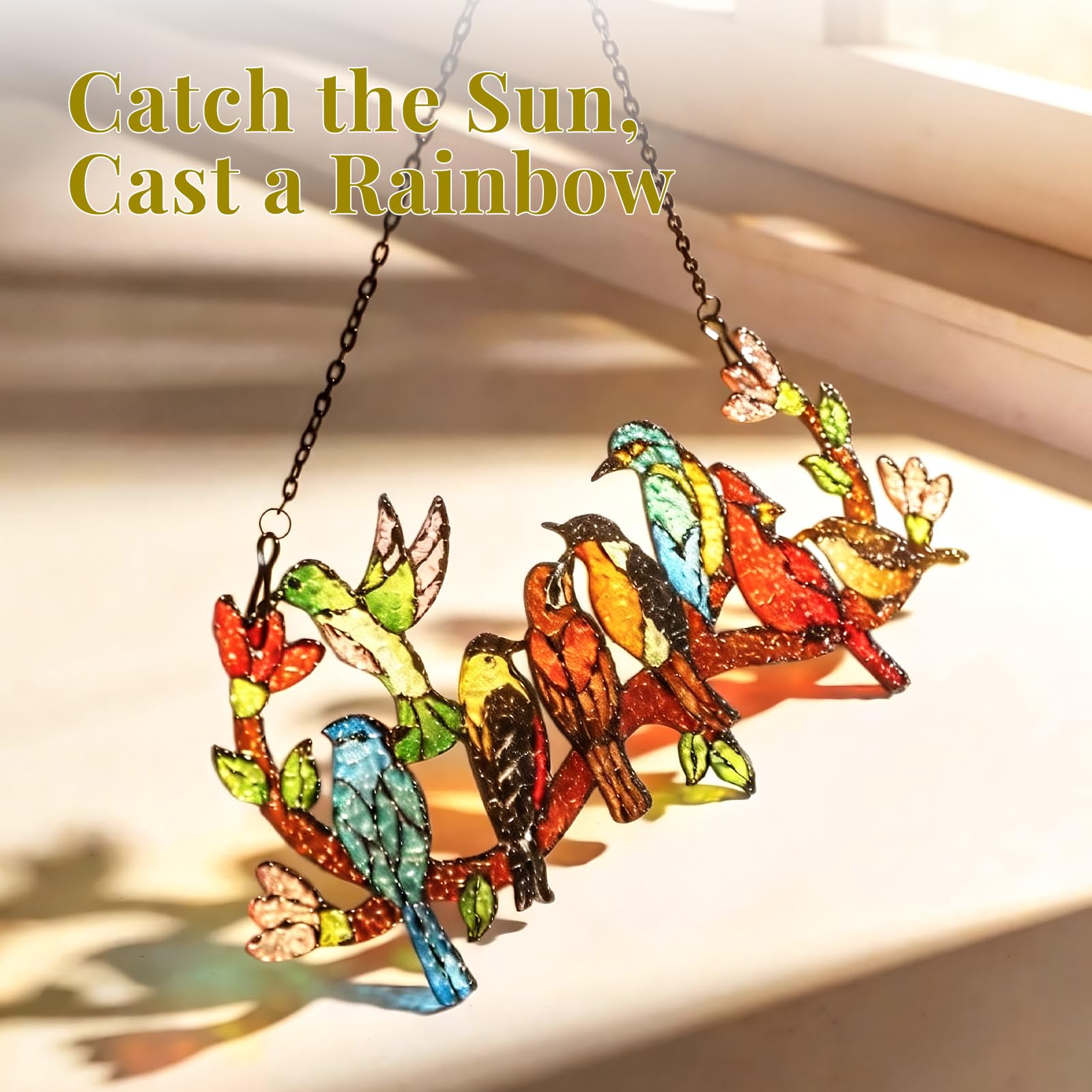 Back view of Huray Rayho stained glass sun catcher showing craftsmanship