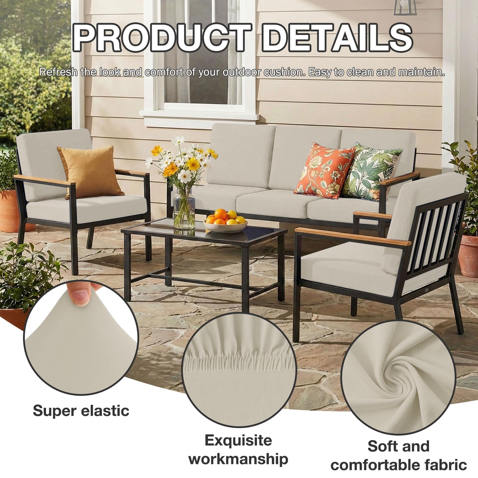 Back view of hyha patio cushion cover on a cushion