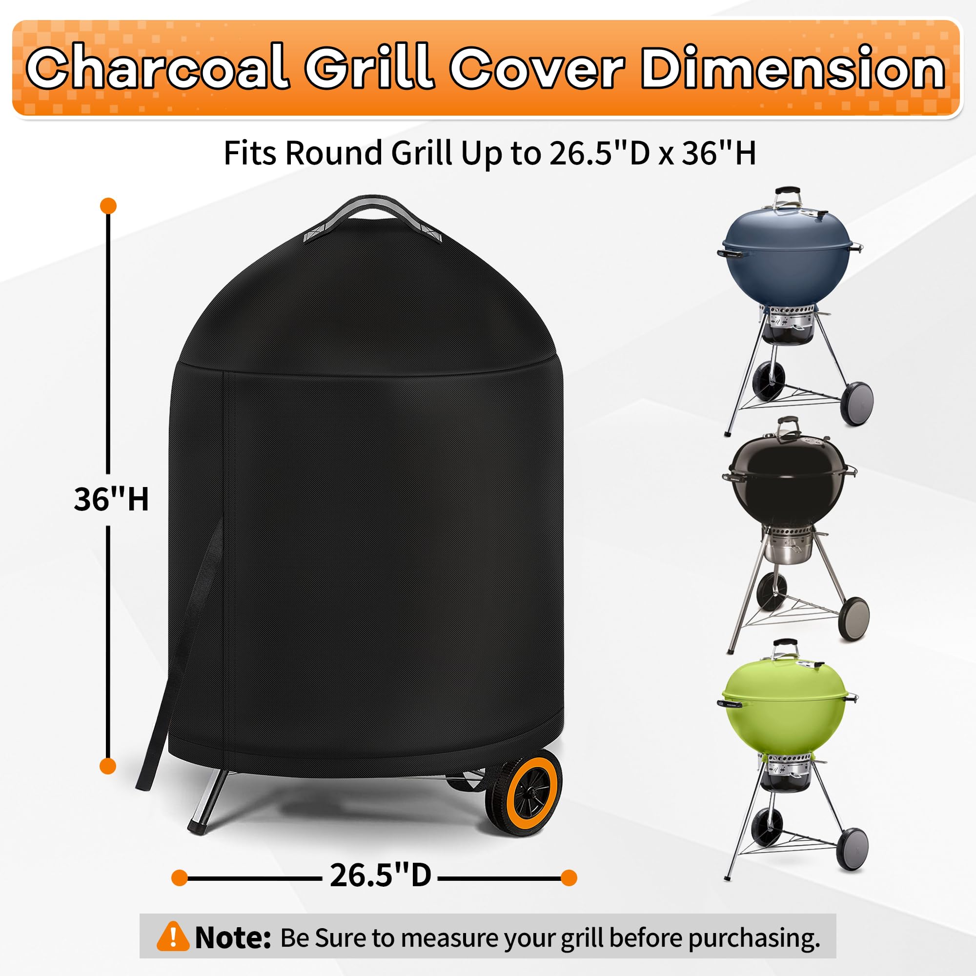 Back view of i COVER Grill Cover for Weber 22 Inch Kettle