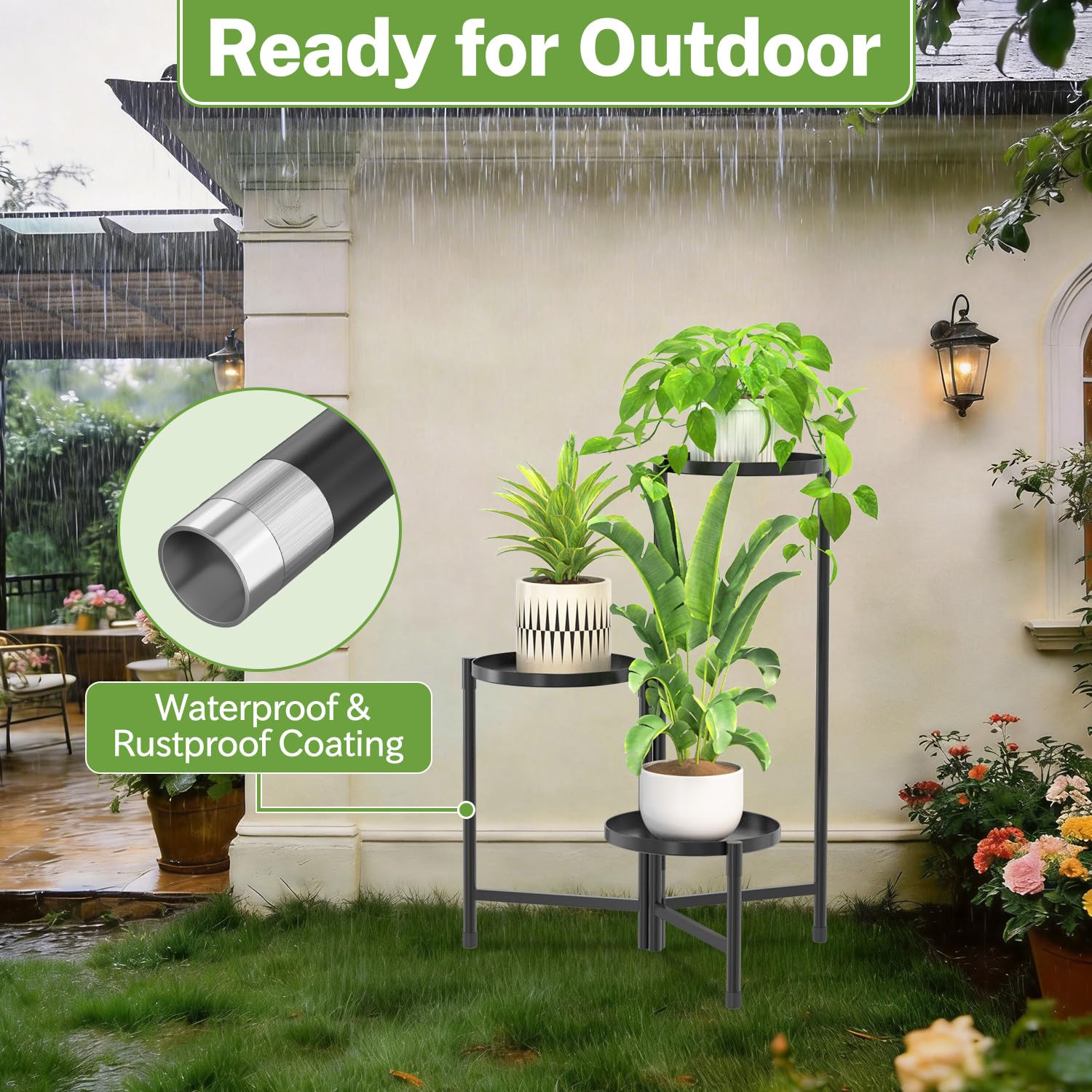Back view of iDavosic.ly plant stand showing adjustable tiers