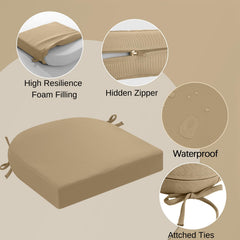Back view of idee-home outdoor chair cushions with ties, antique beige