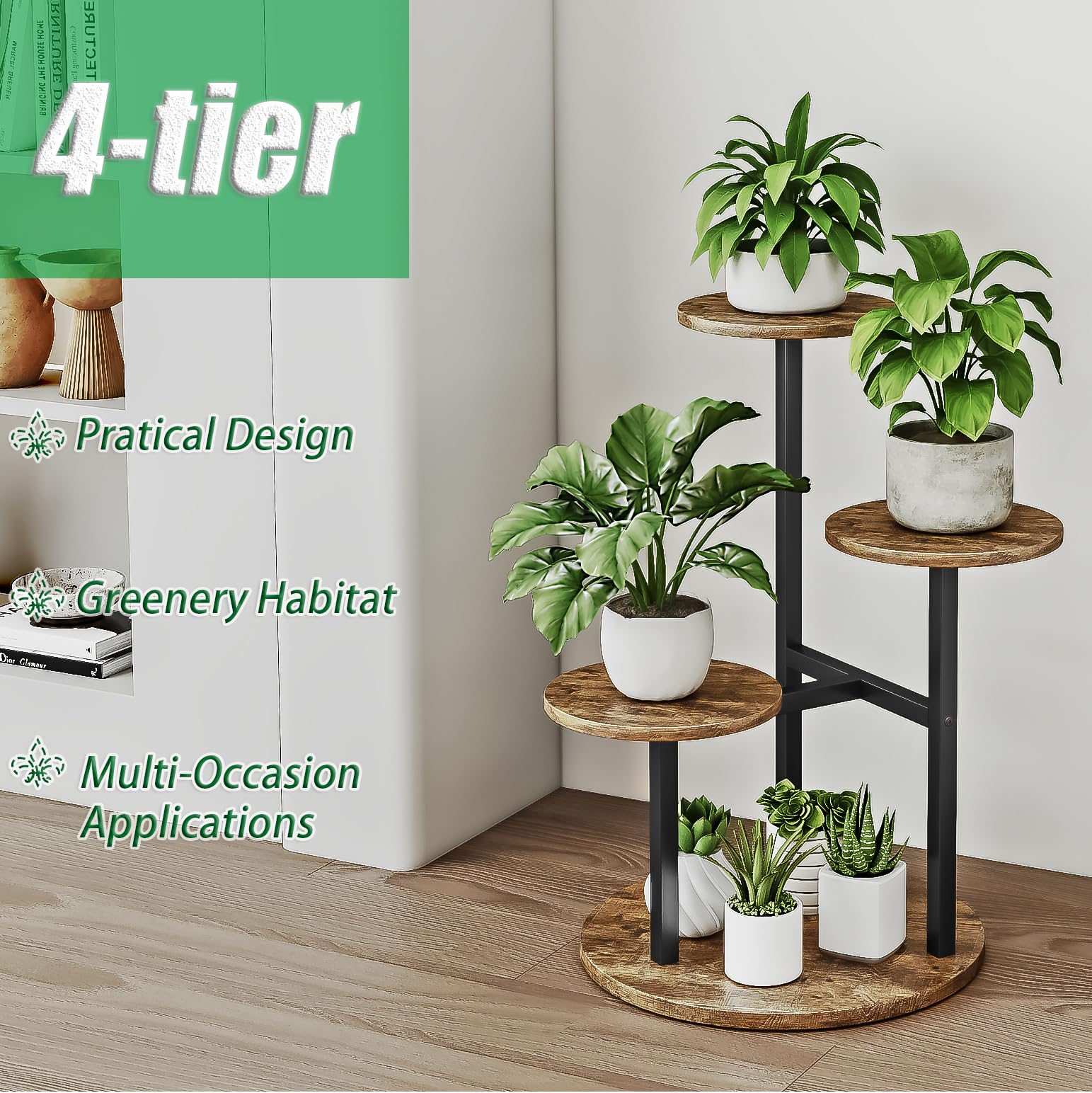 Back view of INGIORDAR 4 Tier Plant Stand in garden