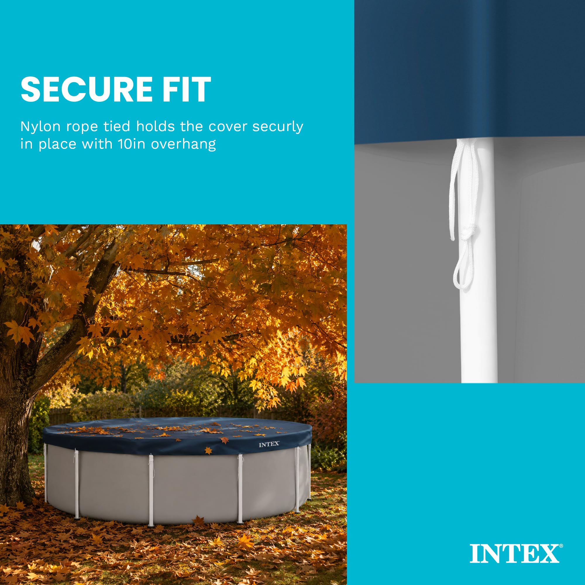 Back view of Intex Pool Cover with 10-inch overhang