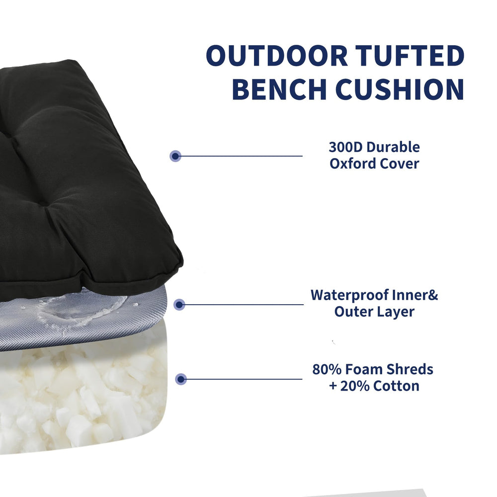 Back view of IPYNBAP Outdoor Bench Cushion showcasing piped edges