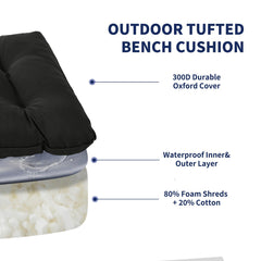 Back view of IPYNBAP Outdoor Bench Cushion showcasing piped edges