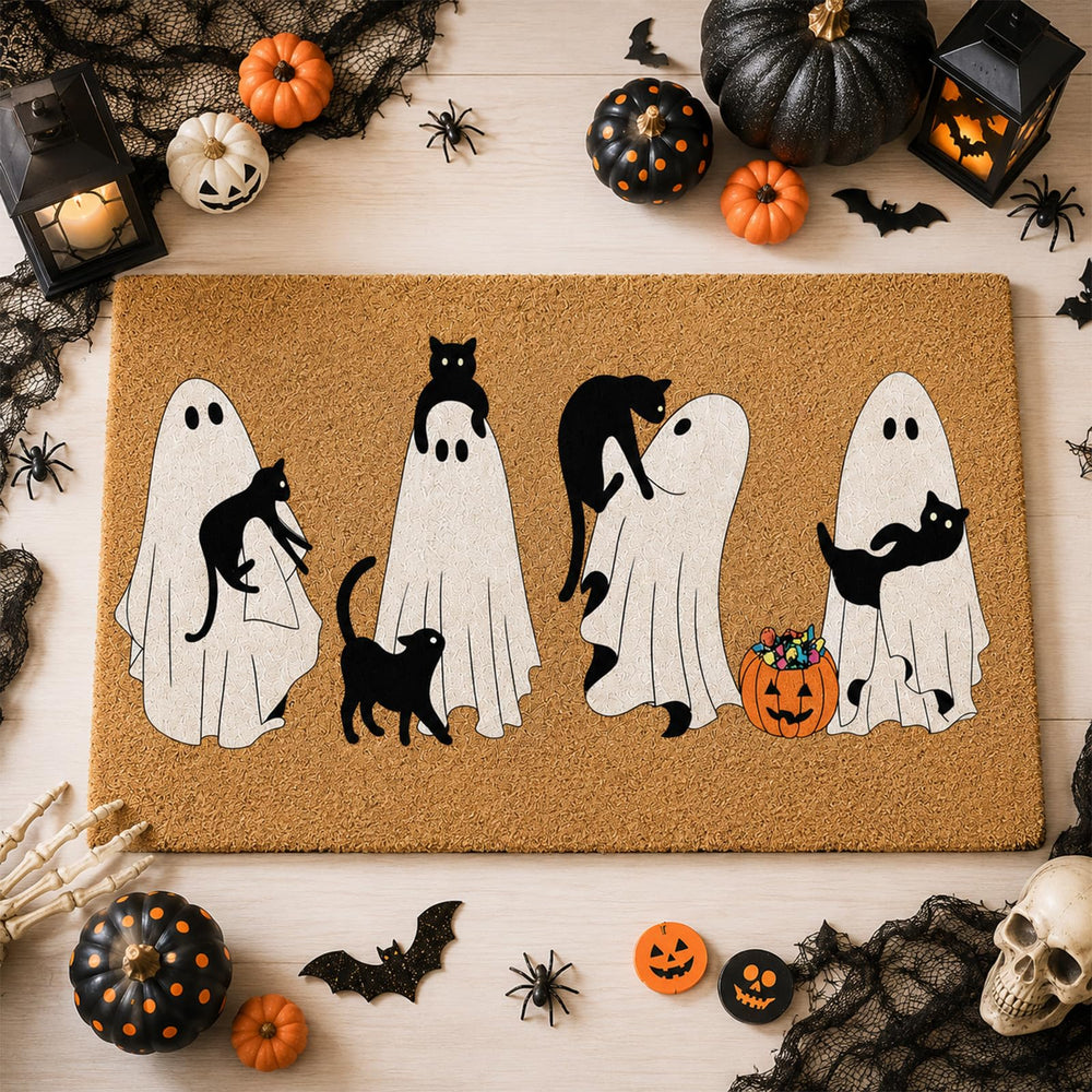 Back view of Jenaai Halloween Doormat showing non-slip PVC backing
