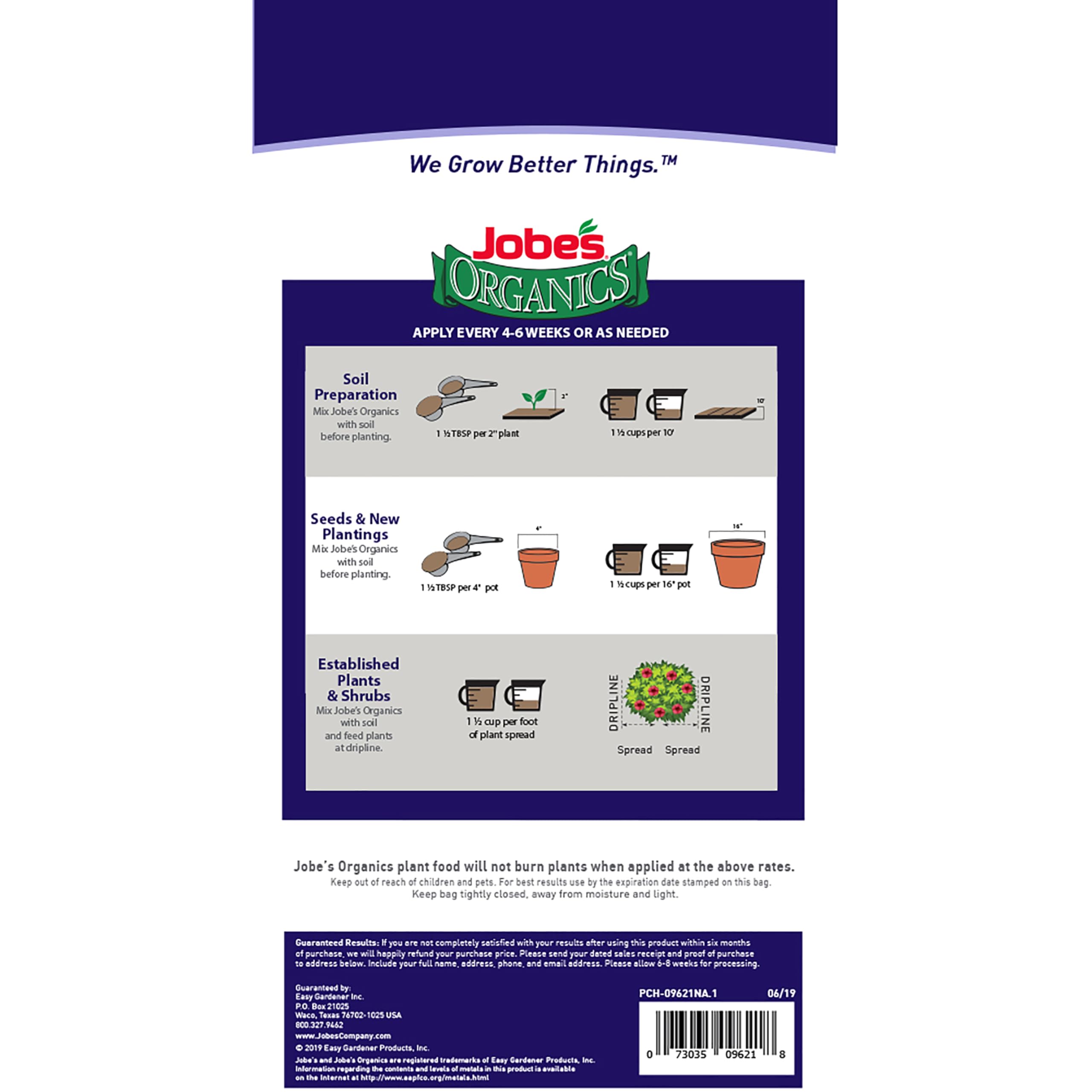 Back view of Jobe's Organics Granular Fertilizer bag with ingredients