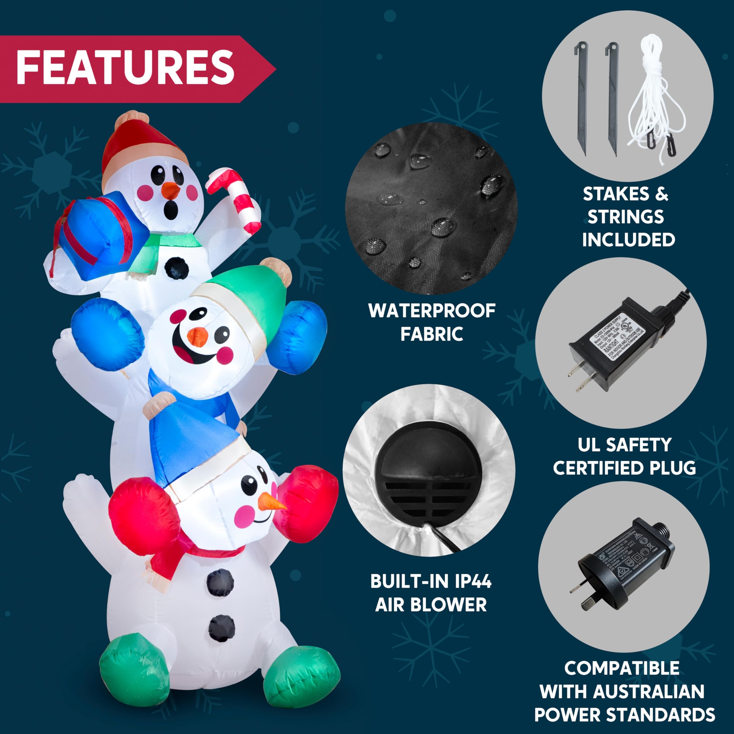 Back view of Joiedomi 6 FT Christmas snowman with ground stakes