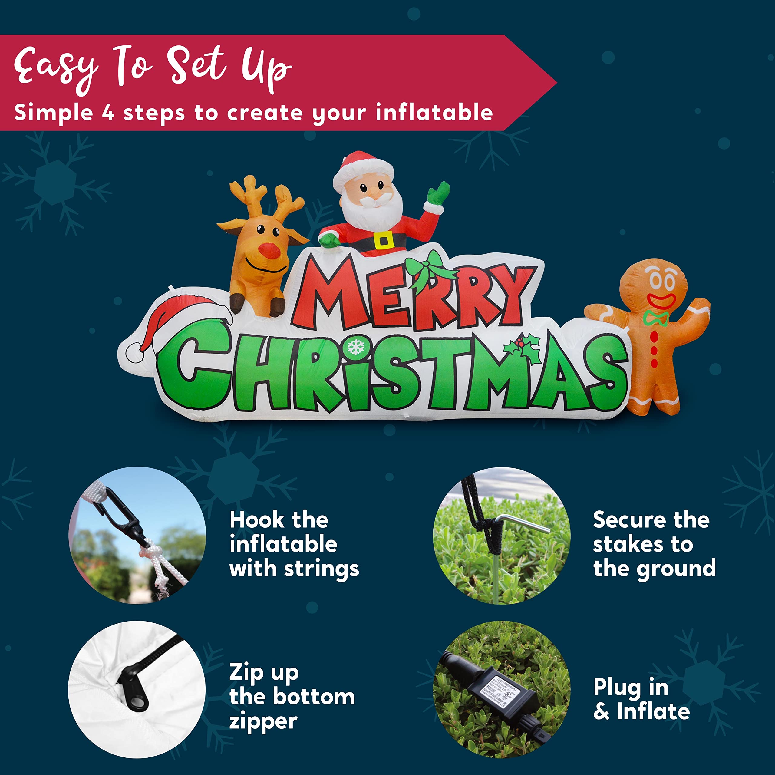 Back view of Joiedomi Christmas inflatable with UL certified plug
