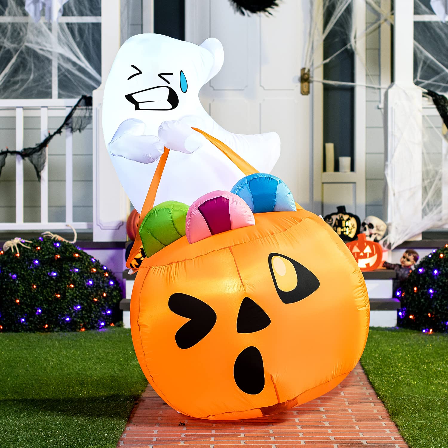 Back view of Joiedomi Halloween inflatable ghost in yard